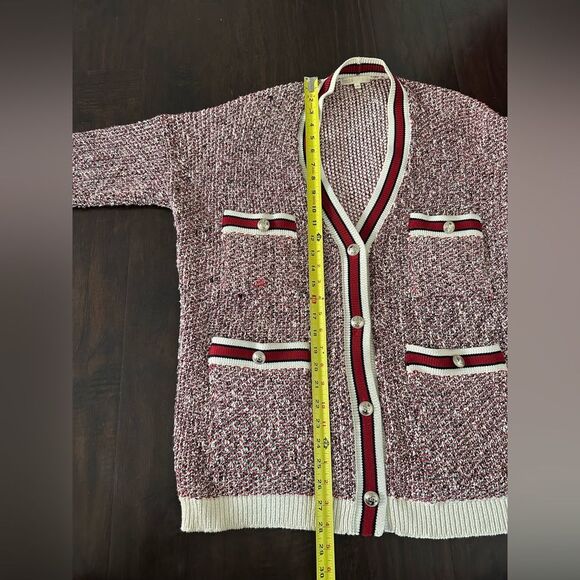 Maje Mapada Knit Button-Front Boyfriend Cardigan in Red & White  -size 2 Medium. - Picture 9 of 14
